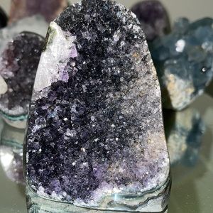 AMETHYST BLACK DRUZY CUT BASE CRYSTAL NATURAL POLISHED BAND